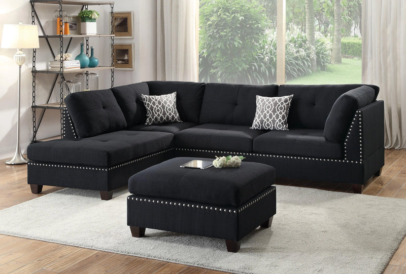 Haoind 3-Pcs Sectional Set W/2 Accent Pillows in Black