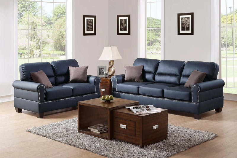 Chixin 2-Pcs Sofa Set/Black Bonded Leather in Black/Dark Coffee