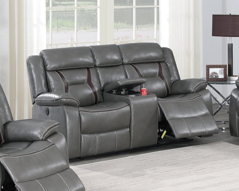 Uefurn Power Loveseat W/ Console in Grey
