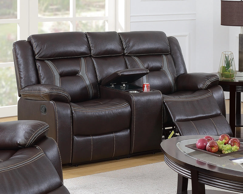 Uefurn Reclining Loveseat W/ Console in Dark Brown