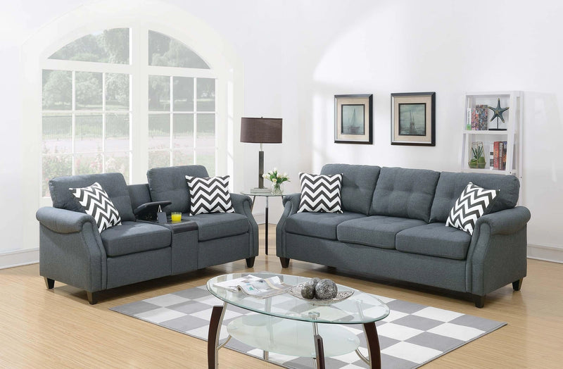 Taiyus 2-Pcs Sofa Set W/Usb Console in Blue Grey