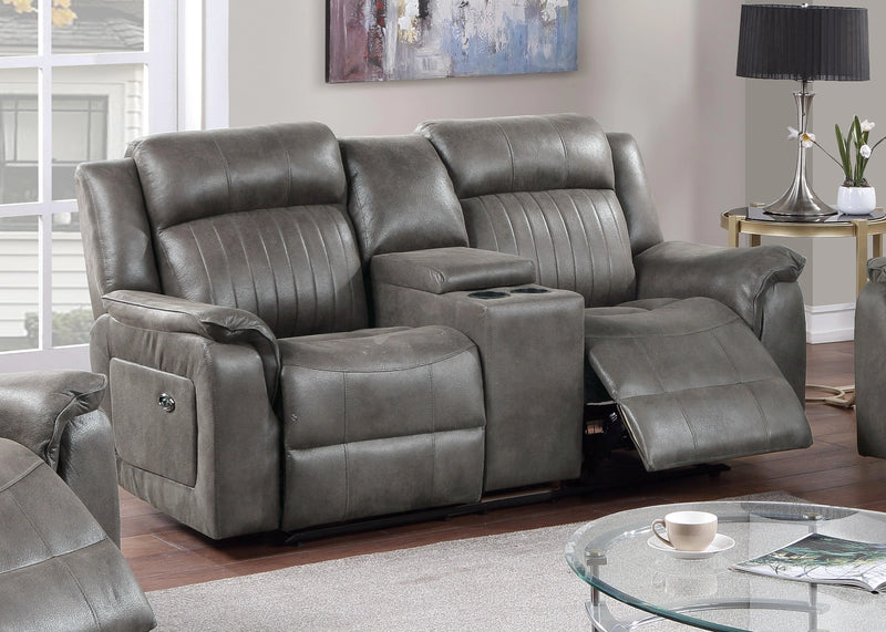 Bstfur Motion Loveseat W/Console/Handle/Slate Blue in Slate Blue