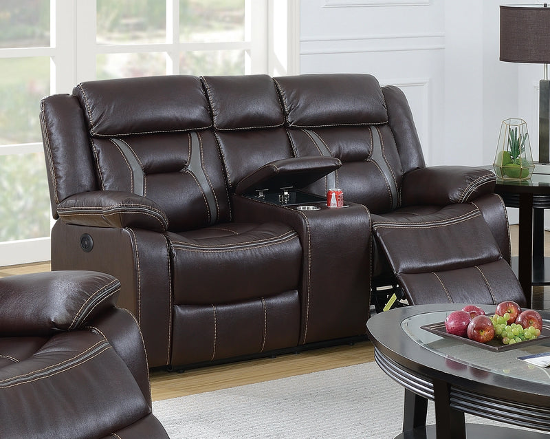 Uefurn Power Loveseat W/ Console in Dark Brown