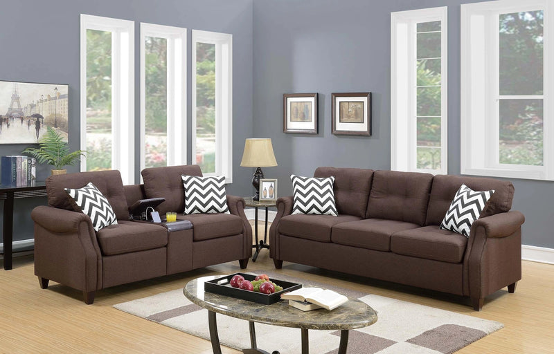 Taiyus 2-Pcs Sofa Set W/Usb Console in Brown