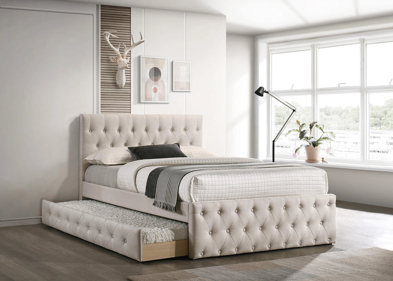 Liihcc Twin Bed W/Trundle-Light Brown Burlap in Light Brown / Na