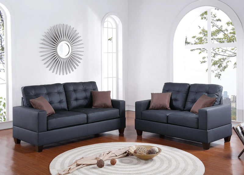 Chixin 2-Pcs Sofa Set/Black Pu in Black/Dark Coffee
